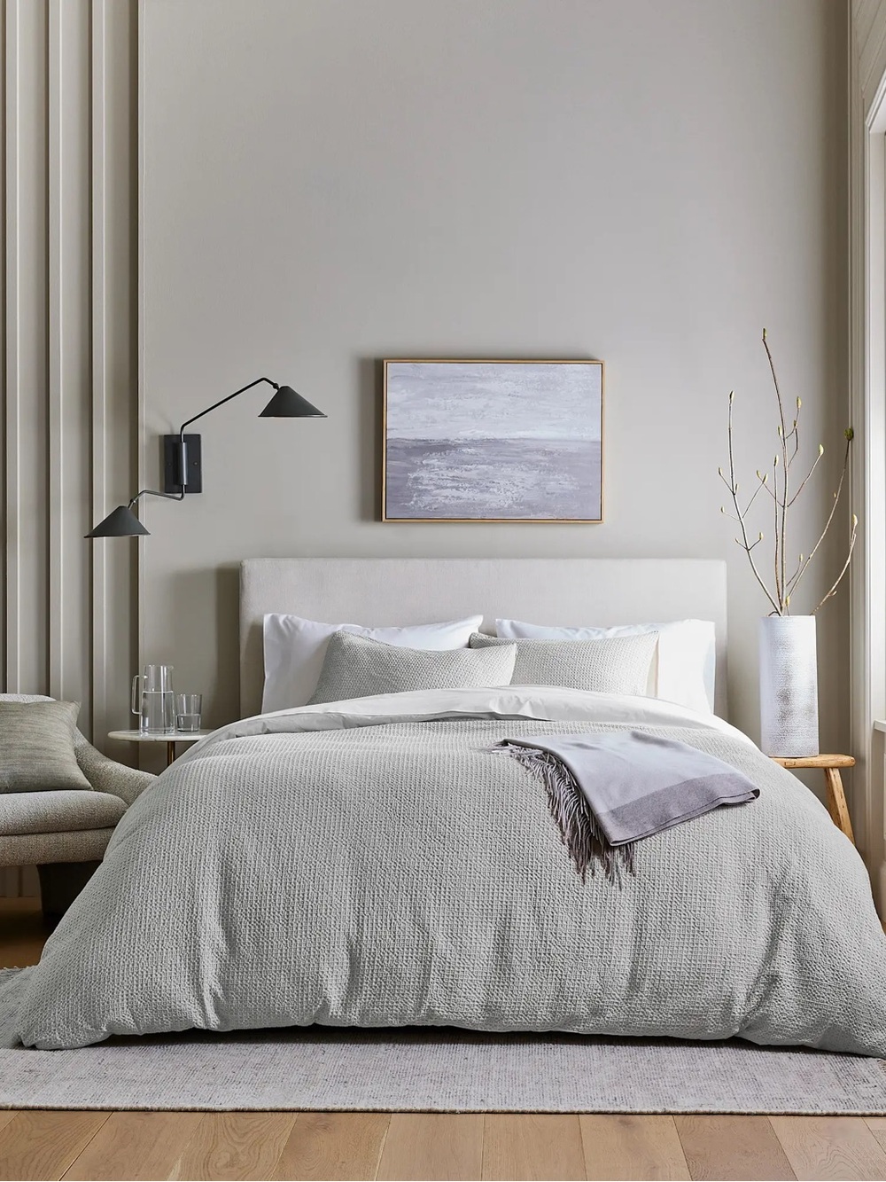 New Quince Organic Luxe Honeycomb Duvet Cover Set Full/Queen $114 Light Grey